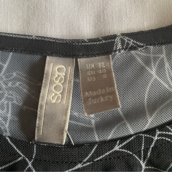 ASOS Top Black Sheer Cropped Long Sleeve Spider Web Moth Print Gothic Trad Goth - Picture 8 of 14